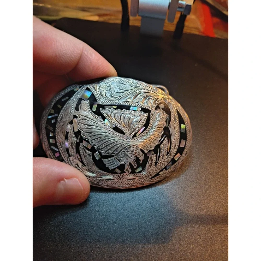 Vintage Mexican Engraved Sterling Silver Bird Buckle